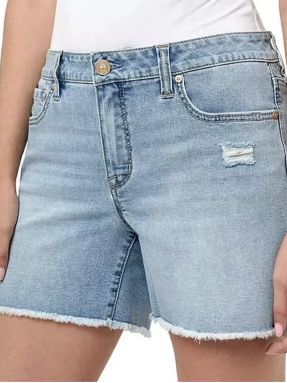 Seven7 Faded Light Blue Denim Frayed Hem Shorts - Picture 2 of 8